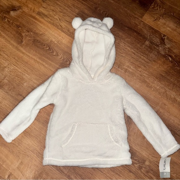NWT Carter's 2T Toddler Girl White Bear Sherpa Hoodie & Gray Gold Heart Leggings - Picture 3 of 16